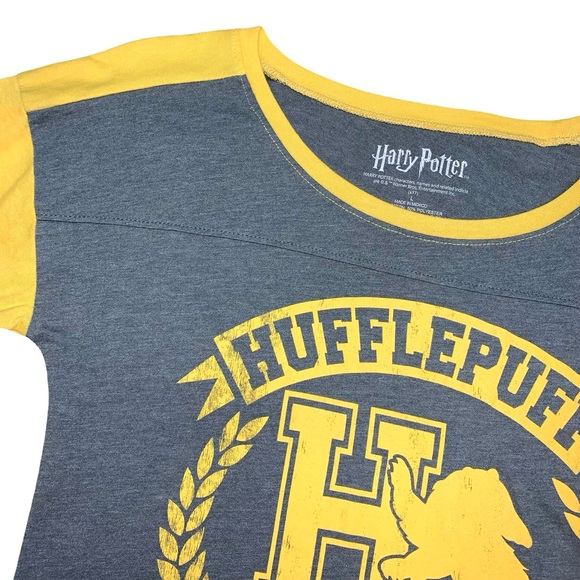 Harry Potter Hufflepuff Raglan Sleeve Athletic Graphic T Shirt Tee Hogwarts - Picture 3 of 12